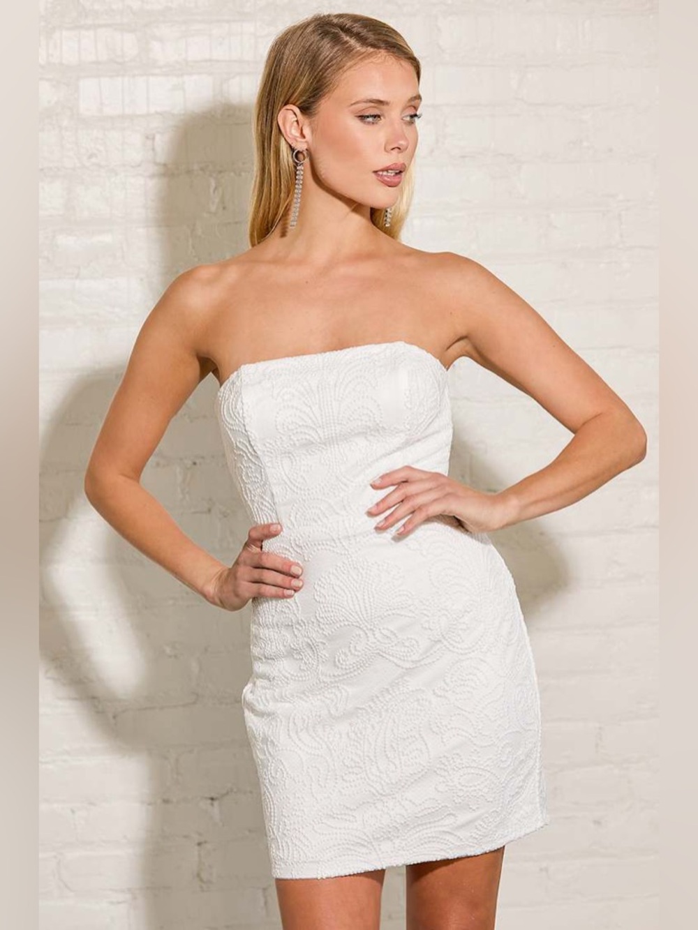 Lulus Got Your Attention White Embroidered Strapless Bodycon Dress